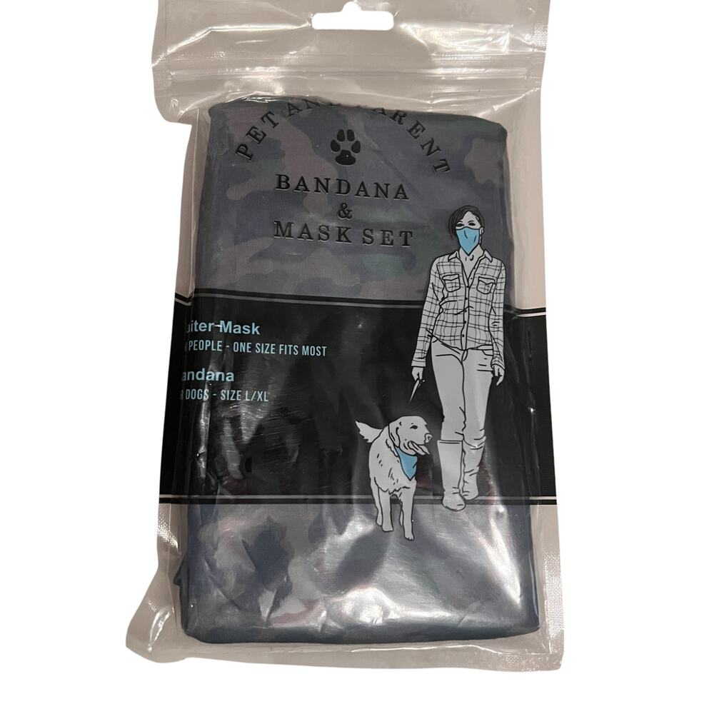 Pet & Parent Dog Bandana & Gaiter Mask Set Green Camouflage OS & Size L / XL NEW
